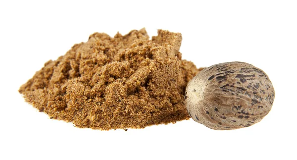 Dry nutmeg on white — Stock Photo, Image