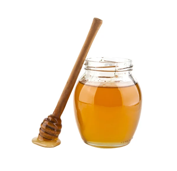 Honey in jar on white — Stock Photo, Image