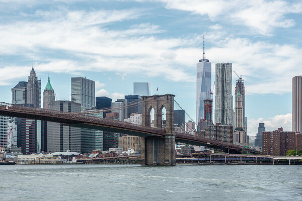 The Brooklyn Bridge and New York City in the background, USA