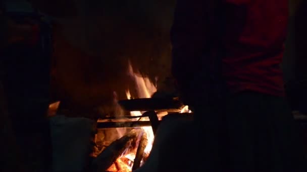 Kochen auf Holzfeuer — Stockvideo
