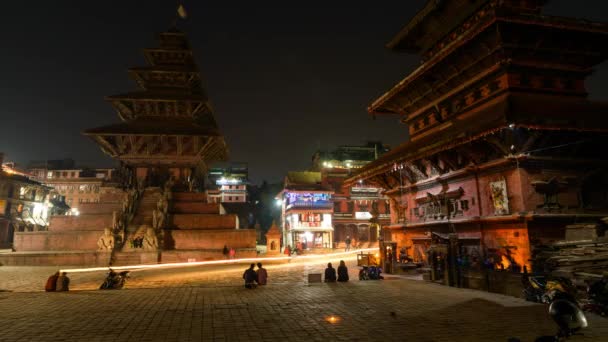 Atardecer de Bhaktapur al cine nocturno de lapso de tiempo, Nepal — Vídeo de stock