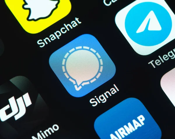 Signaal app pictogram op Apple iPhone scherm Rechtenvrije Stockfoto's