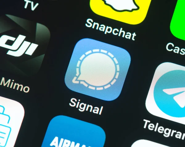 Signaal app pictogram op Apple iPhone scherm Stockfoto