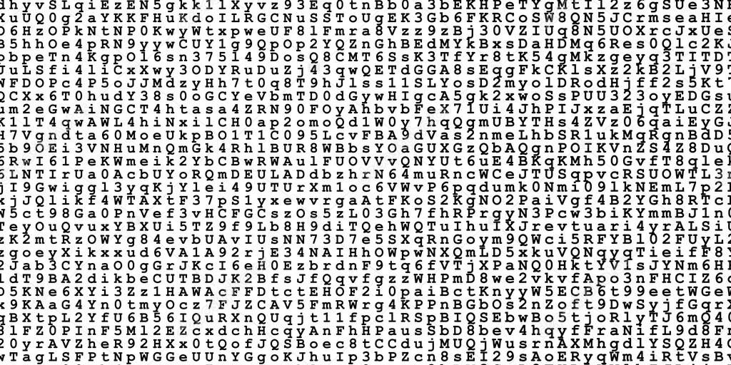 Random black digits and letters on white background
