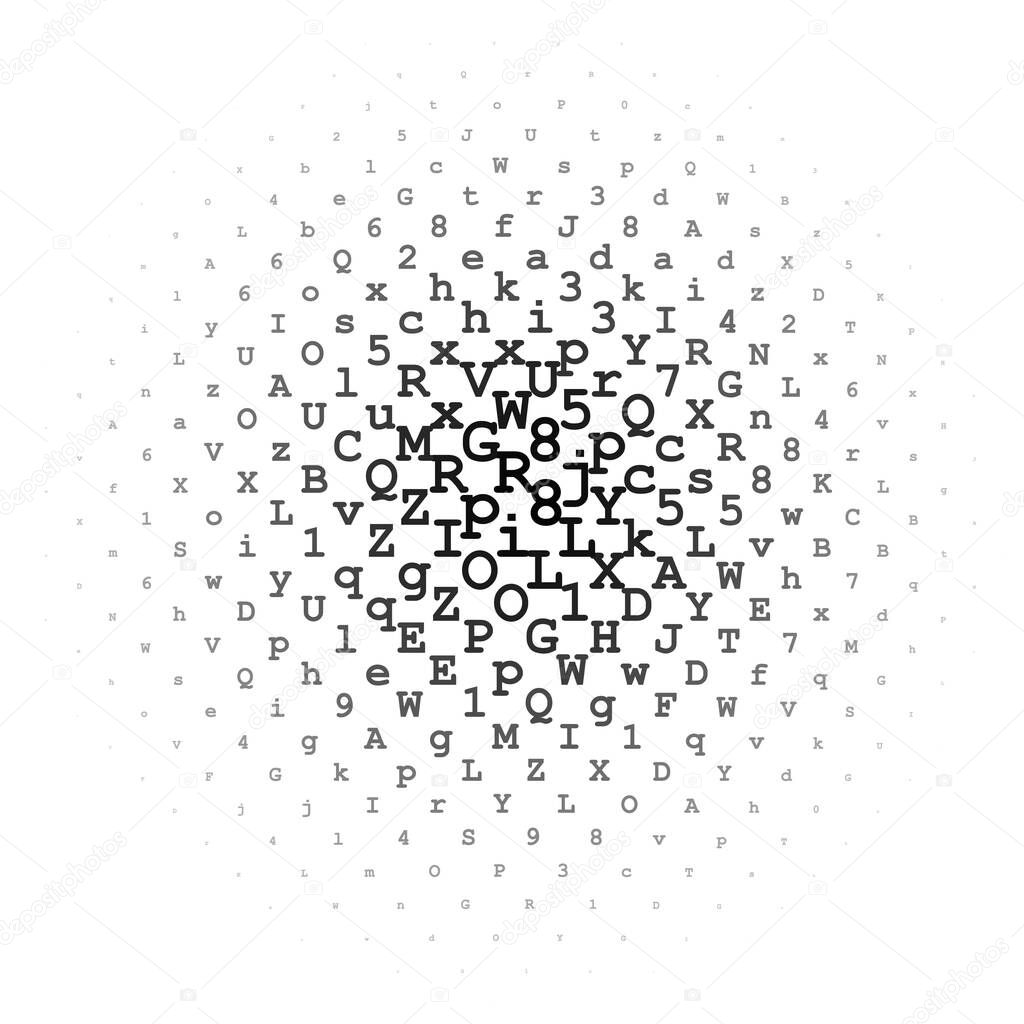 Halftone circle made of letters and digits