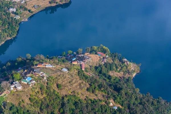 在尼泊尔的费瓦湖鸟瞰图 — 图库照片