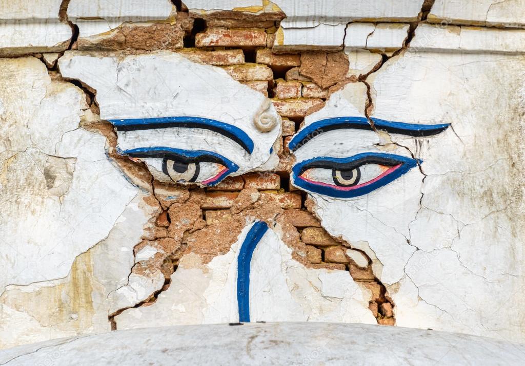 Earthquake damaged stupa at Swayambhunath in Kathmandu