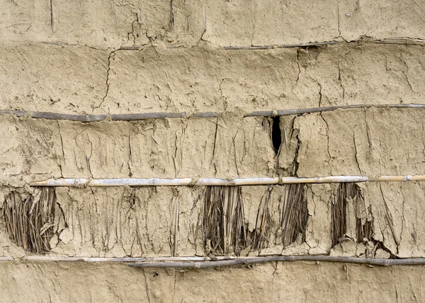 Textura de parede de lama, bambu e palha — Fotografia de Stock