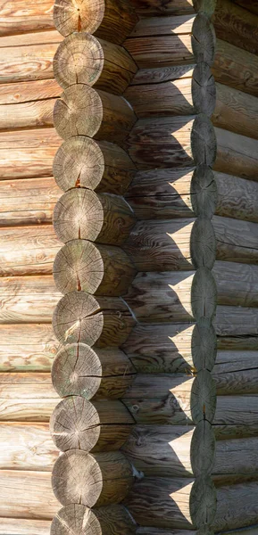 Fond Bois Rond Rondins Cylindriques Ronds Dans Mur Comme Structure — Photo