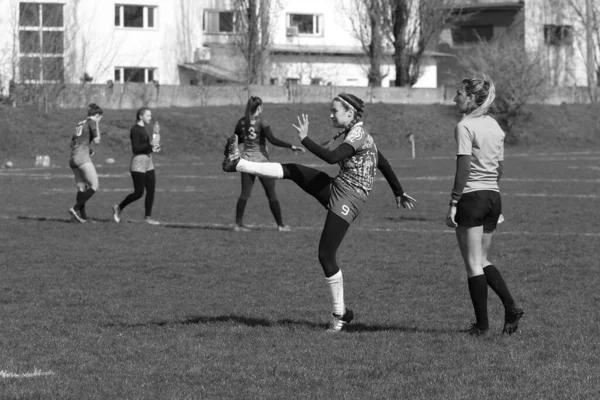 Odessa Ukraine April 2021 女性ラグビーチームの間でウクライナのカップ7 オデッサ キエフアビエイター オレンジ 女子ラグビーの試合の緊張した瞬間 女子ラグビーチームのための劇的な挑戦ゲーム — ストック写真