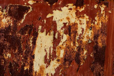 Paslı metal yüzey, eski soyulan boya izleri, sıkıntılı endüstriyel doku, tasarım için klasik arka plan, kartpostal, duvar kağıdı, afiş ve poster, metal doku arka plan