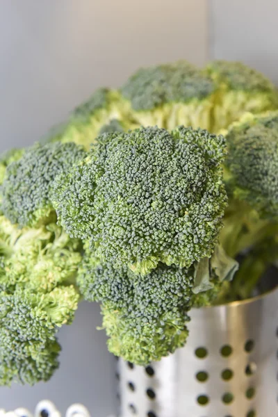 Head of broccoli on a kitchen counter