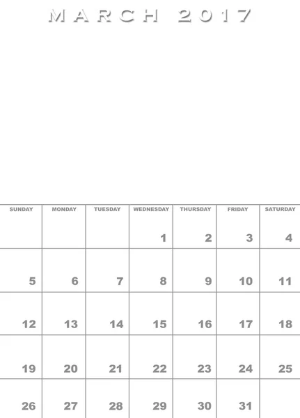 March 2017 calendar template — Stock Photo, Image