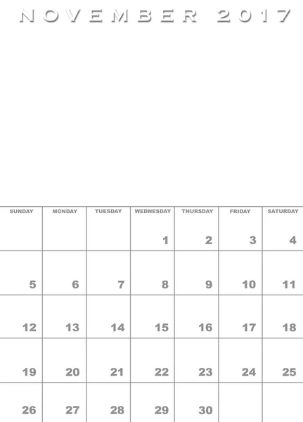 Szablon kalendarza listopada 2017 — Zdjęcie stockowe