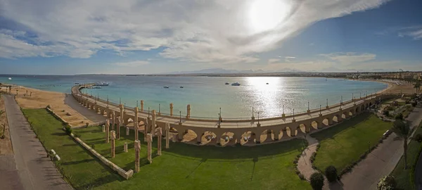 Flygfoto Panoramautsikt Över Vacker Anlagd Trädgård Till Havet Tropisk Resort Stockbild
