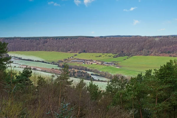 Vista Panorâmica Sobre Paisagem Rural Rural Agrícola Com Campos Vale — Fotografia de Stock