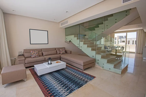 Woonkamer Lounge Luxe Duplex Appartement Toon Huis Met Interieur Inrichting — Stockfoto