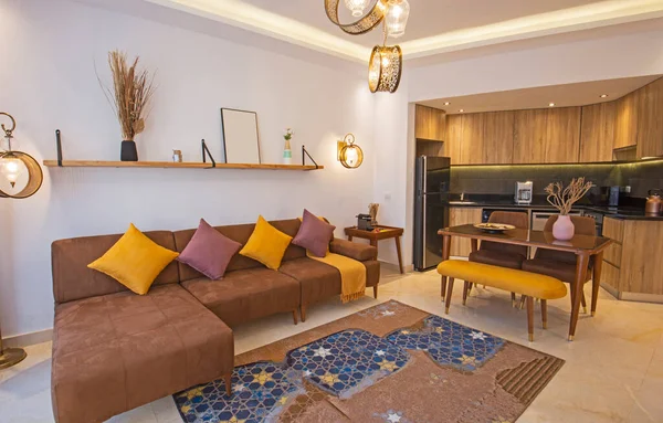 Woonkamer Lounge Luxe Appartement Toon Huis Met Interieur Inrichting Met — Stockfoto