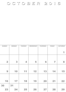 Ekim 2016 Takvim şablonu
