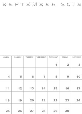 Eylül 2016 Takvim şablonu