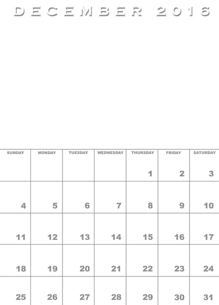 Dezembro 2016 modelo de calendário — Fotografia de Stock