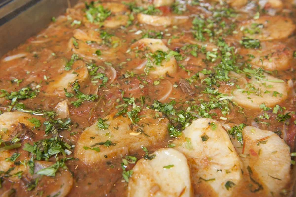 Oriental potato dish at a restaurant buffet — Stock Photo, Image