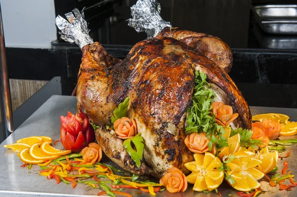 Roasted turkey at a restaurant buffet carvery — Stock Photo, Image
