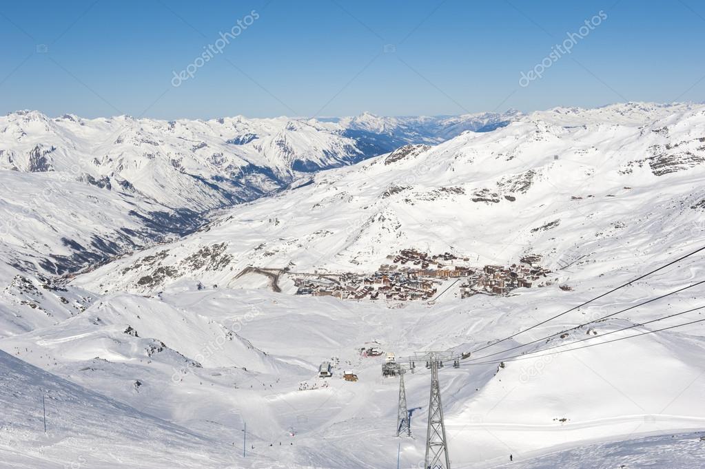 View of a ski slope in mountains
