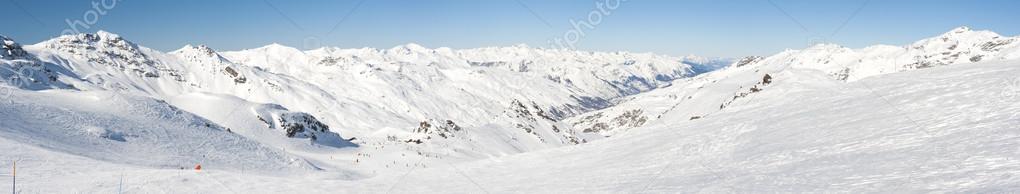 View of a snowy mountain valley