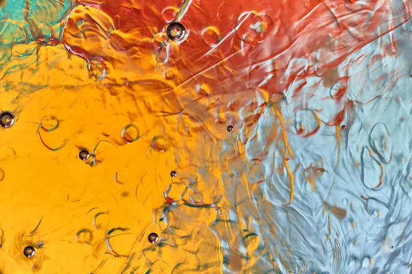 Texture Oil Blowing Colored Water Small Bubbles Flat Lay Close — Stock Photo, Image