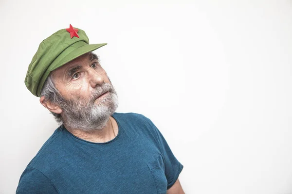 Portrait Vieil Homme Barbu Coiffé Une Casquette — Photo