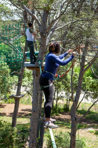 Emberek Edzés Egy Fára Mászó Parkban Jogdíjmentes Stock Fotók