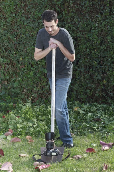 Selfie with shovel — Stock Photo, Image