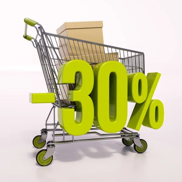 Carro de la compra y signo de porcentaje, 30 por ciento — Foto de Stock