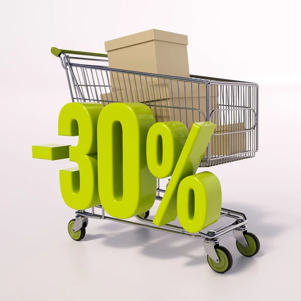 Carrinho de compras e sinal percentual, 30 por cento — Fotografia de Stock