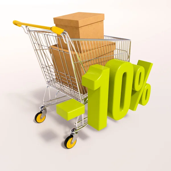 शॉपिंग कार्ट और प्रतिशत संकेत, 10 प्रतिशत — स्टॉक फ़ोटो, इमेज