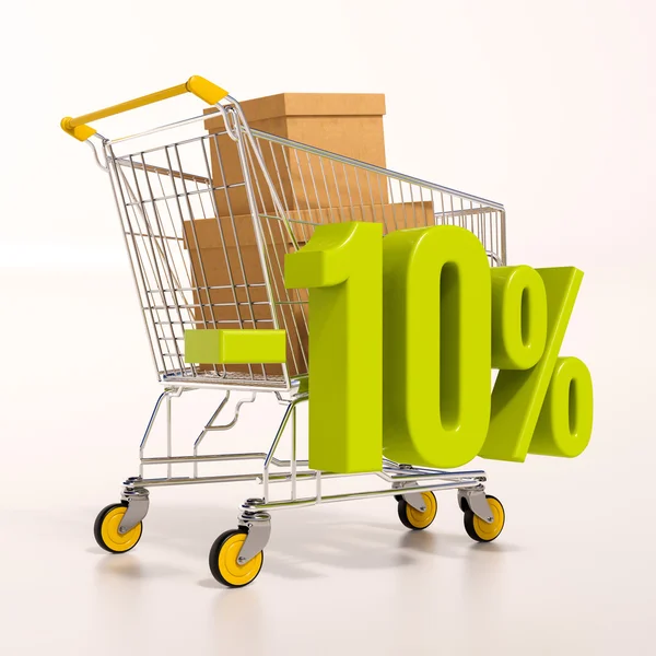 Shopping cart and percentage sign, 10 percent — Stock Photo, Image