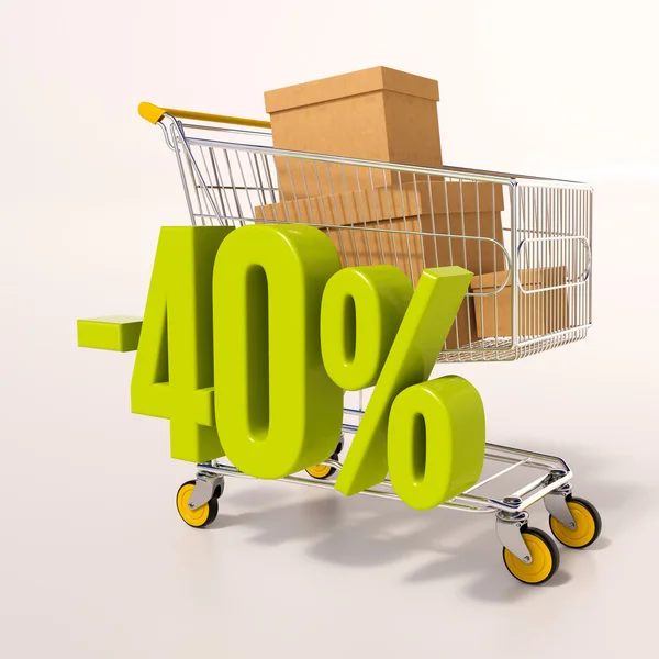 Carrinho de compras e 40% — Fotografia de Stock