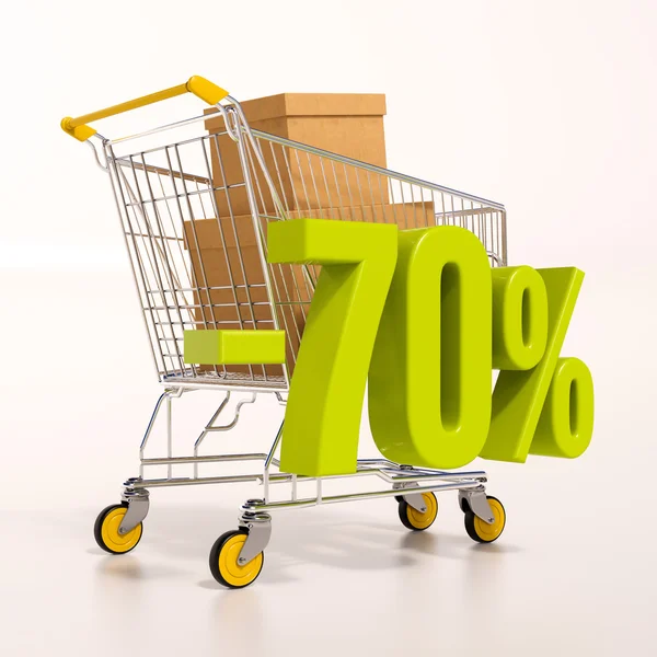 शॉपिंग कार्ट और 70 प्रतिशत — स्टॉक फ़ोटो, इमेज