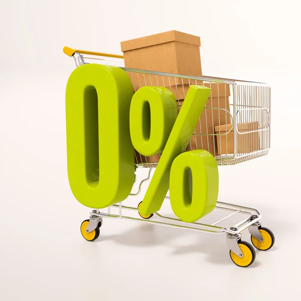 शॉपिंग कार्ट और 0 प्रतिशत — स्टॉक फ़ोटो, इमेज