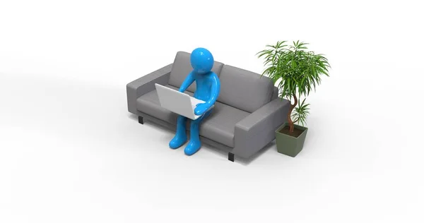 Ilustração Homem Personagem Trabalhando Com Laptop Home Office Trabalho Remotamente — Fotografia de Stock