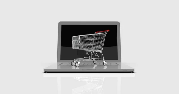 Shopping Cart on Laptop, E-commerce — Φωτογραφία Αρχείου