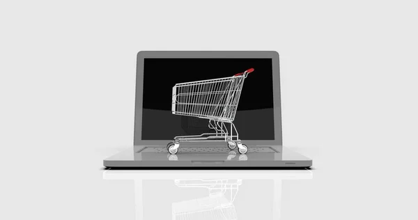 Winkelwagen op Laptop, E-commerce — Stockfoto