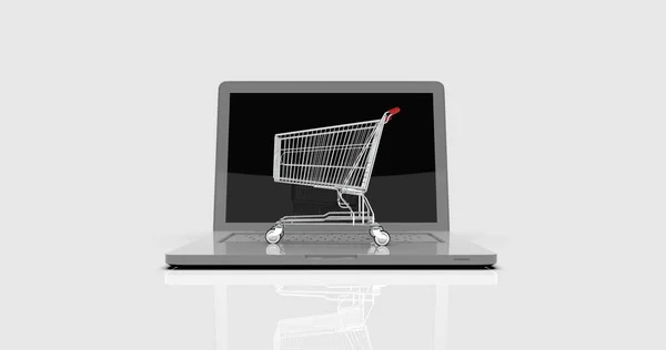 Shopping Cart on Laptop, E-commerce — Φωτογραφία Αρχείου