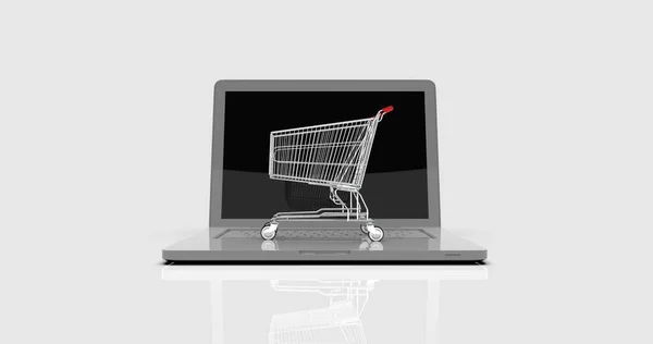 Winkelwagen op Laptop, E-commerce — Stockfoto