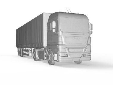 MockupAbstract HeavySemi TrailerTruck Beyaz, Ulaşım Aracı, Teslimat Ulaşım TIR, EuroCargo Lojistik Konsepti, Nakliye, Uluslararası Teslimat Endüstrisi, 3D Render