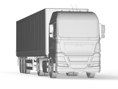MockupAbstract HeavySemi TrailerTruck Beyaz, Ulaşım Aracı, Teslimat Ulaşım TIR, EuroCargo Lojistik Konsepti, Nakliye, Uluslararası Teslimat Endüstrisi, 3D Render
