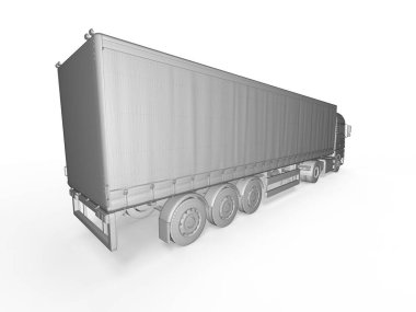 MockupAbstract HeavySemi TrailerTruck Beyaz, Ulaşım Aracı, Teslimat Ulaşım TIR, EuroCargo Lojistik Konsepti, Nakliye, Uluslararası Teslimat Endüstrisi, 3D Render