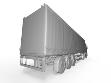 MockupAbstract HeavySemi TrailerTruck Beyaz, Ulaşım Aracı, Teslimat Ulaşım TIR, EuroCargo Lojistik Konsepti, Nakliye, Uluslararası Teslimat Endüstrisi, 3D Render