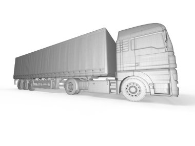 MockupAbstract HeavySemi TrailerTruck Beyaz, Ulaşım Aracı, Teslimat Ulaşım TIR, EuroCargo Lojistik Konsepti, Nakliye, Uluslararası Teslimat Endüstrisi, 3D Render
